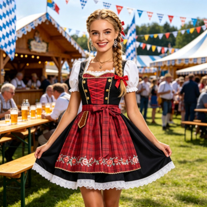 Beer & Wine Downtown - Dames Oktoberfest-kostuum, traditioneel biermeisjeskostuum voor Halloween,