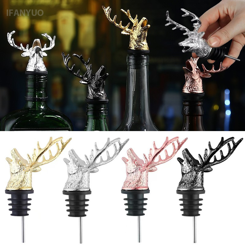 Wine Beer Spirits - Zinklegering Hertenkop Wijngieter Flessenhals Stop 3D