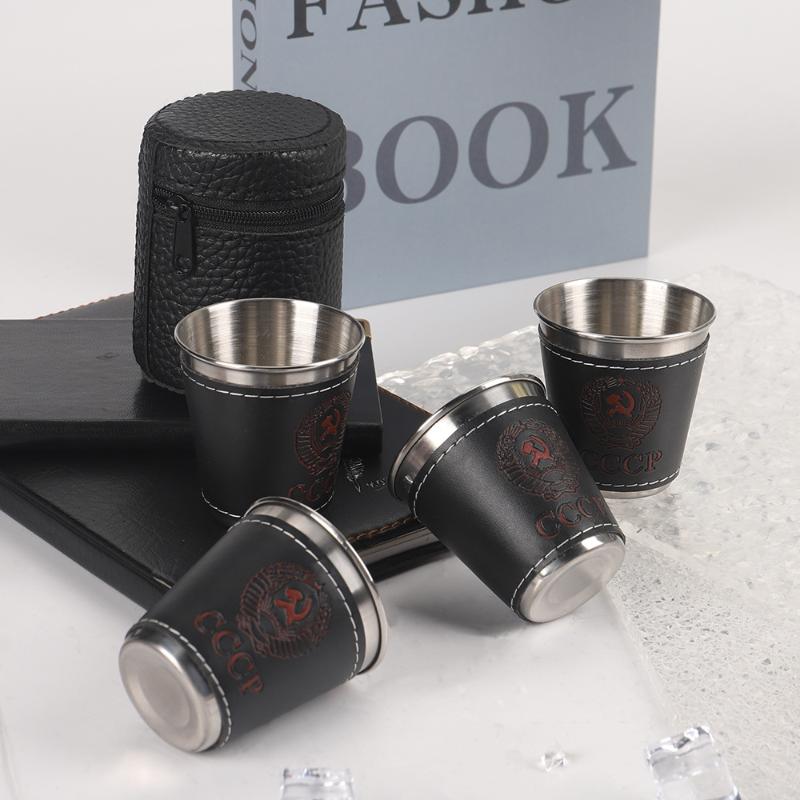 Whisky Beer And Wine - 4-delige set outdoor reisbekers van roestvrij