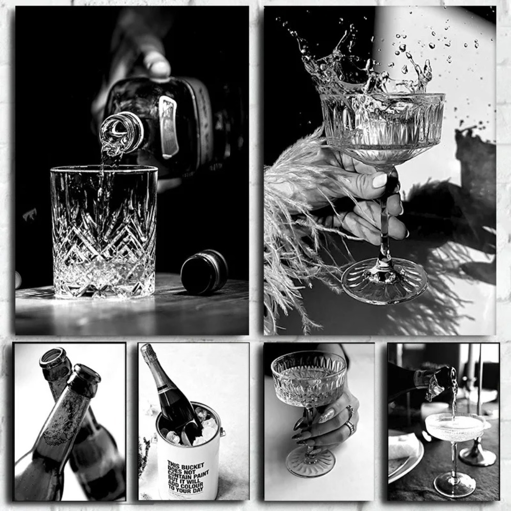 Whisky Beer And Wine - Zwart En Wit Bar Champagne Bier